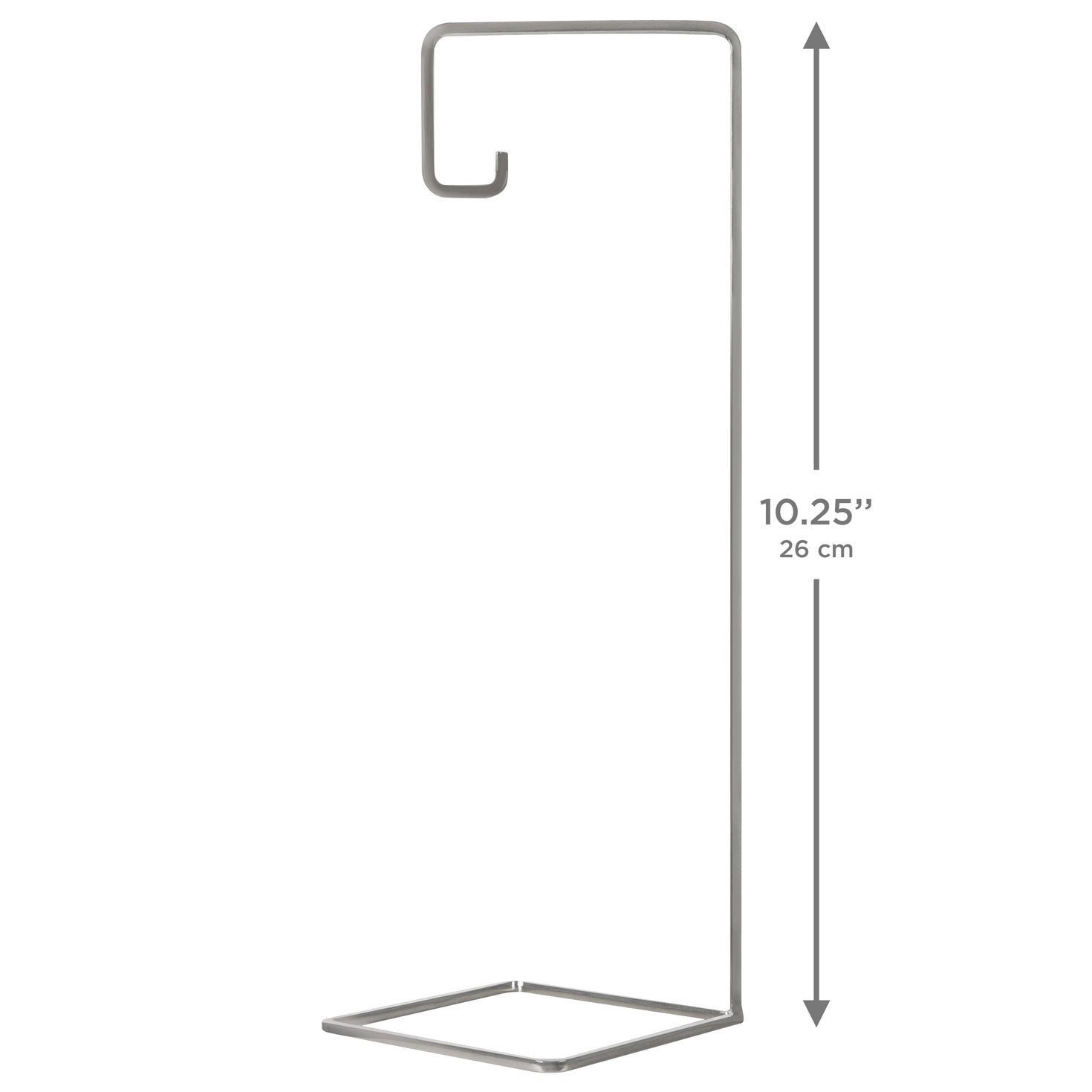 Silver, Metal — 2026 Hallmark Keepsake 10.25" Christmas Ornament Stand with simple geometric design, side view showing dimensions.