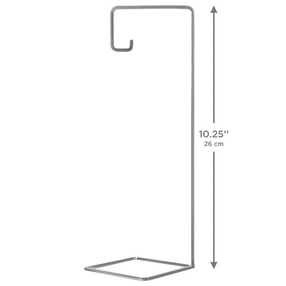 Silver, Metal — 2026 Hallmark Keepsake 10.25" Christmas Ornament Stand with simple geometric design, side view showing dimensions.