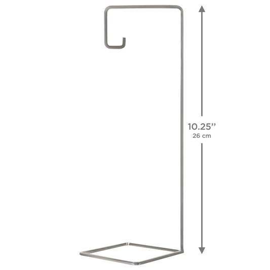 Silver, Metal — 2026 Hallmark Keepsake 10.25" Christmas Ornament Stand with simple geometric design, side view showing dimensions.