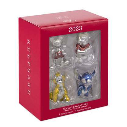 Disney 100 years of wonder classic characters, set of 4 — Hallmark Keepsake Christmas ornament in a transparent display box.