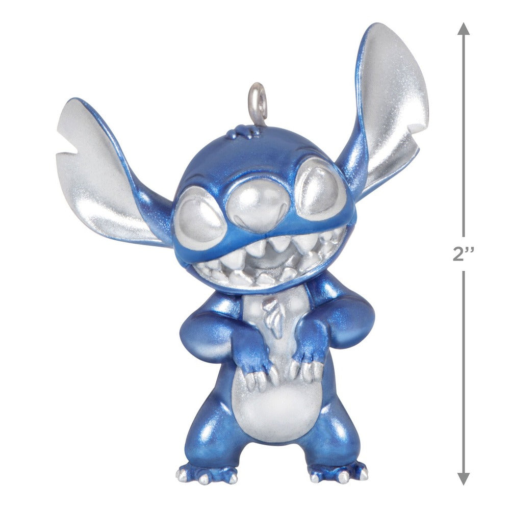 Disney 100 years of wonder classic characters, set of 4 — Hallmark Keepsake Christmas ornament featuring Stitch, 2" tall, in blue and silver with playful detail.