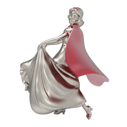 Disney 100 Years of Wonder Pixar and Princesses, Set of 4 — Hallmark Keepsake Christmas Ornament, Snow White figure with brushed nickel finish and pink accents, angled view.