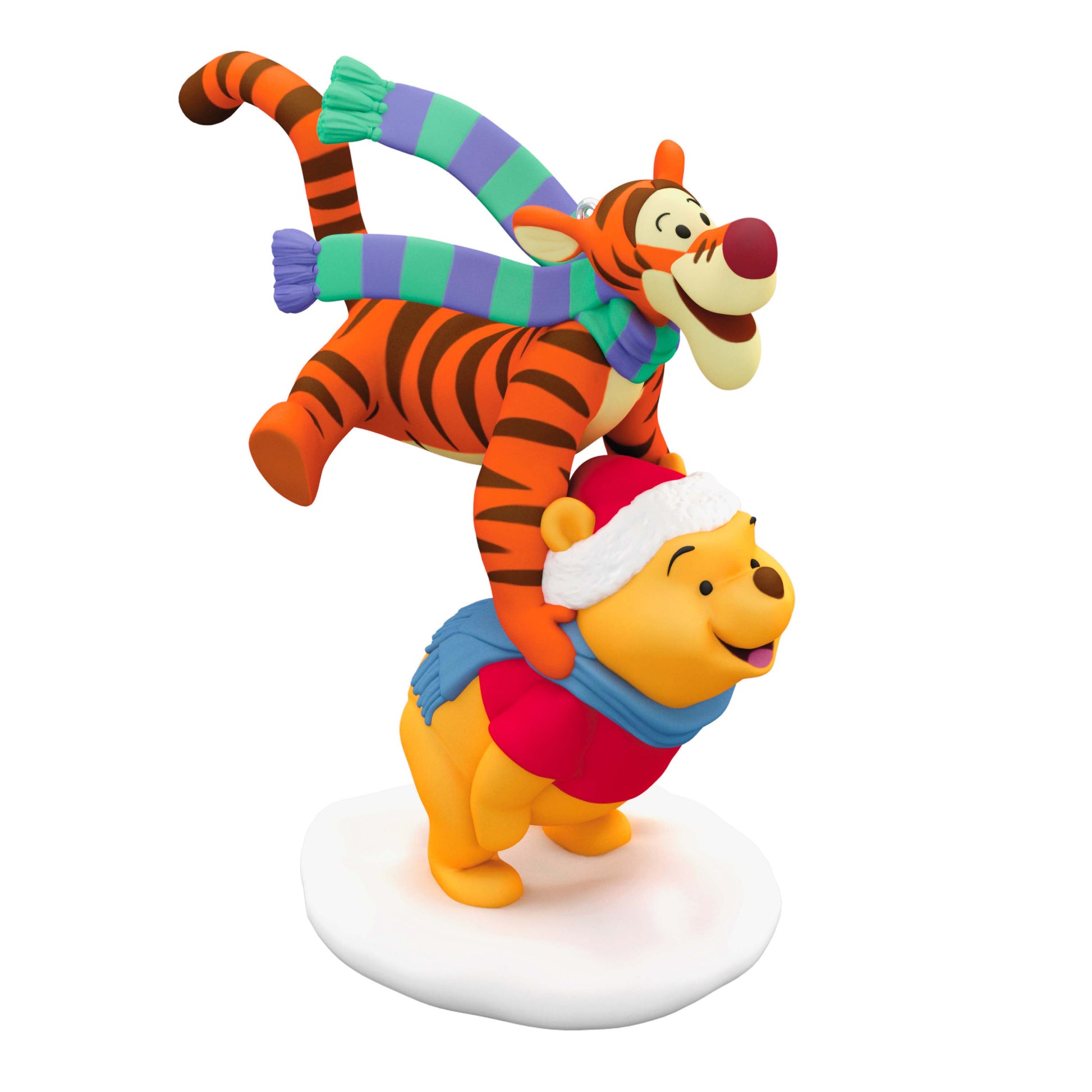 Disney Winnie the Pooh, Leapfrogging Friends — Hallmark Keepsake Christmas Ornament features Tigger and Pooh in winter scarves, playful design.