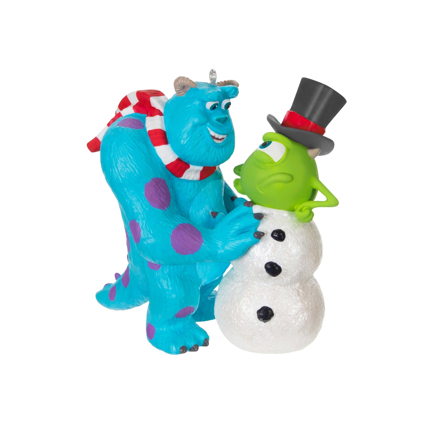 Disney and Pixar Monsters, Inc. Sulley Builds a Snow-Mike — Hallmark Keepsake Christmas Ornament, featuring Sulley in a scarf with Mike as a snowman.