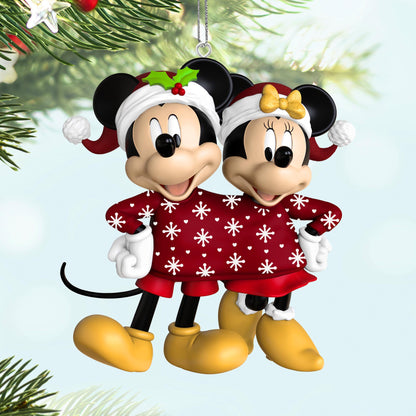 Disney Mickey and Minnie, Sweater-Sharing Sweethearts — 2025 Hallmark Keepsake Christmas Ornament