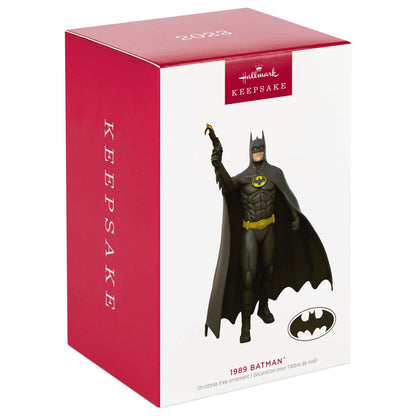 DC 1989 Batman — Hallmark Keepsake Christmas Ornament in boxed packaging with a striking black design and Gotham logo.
