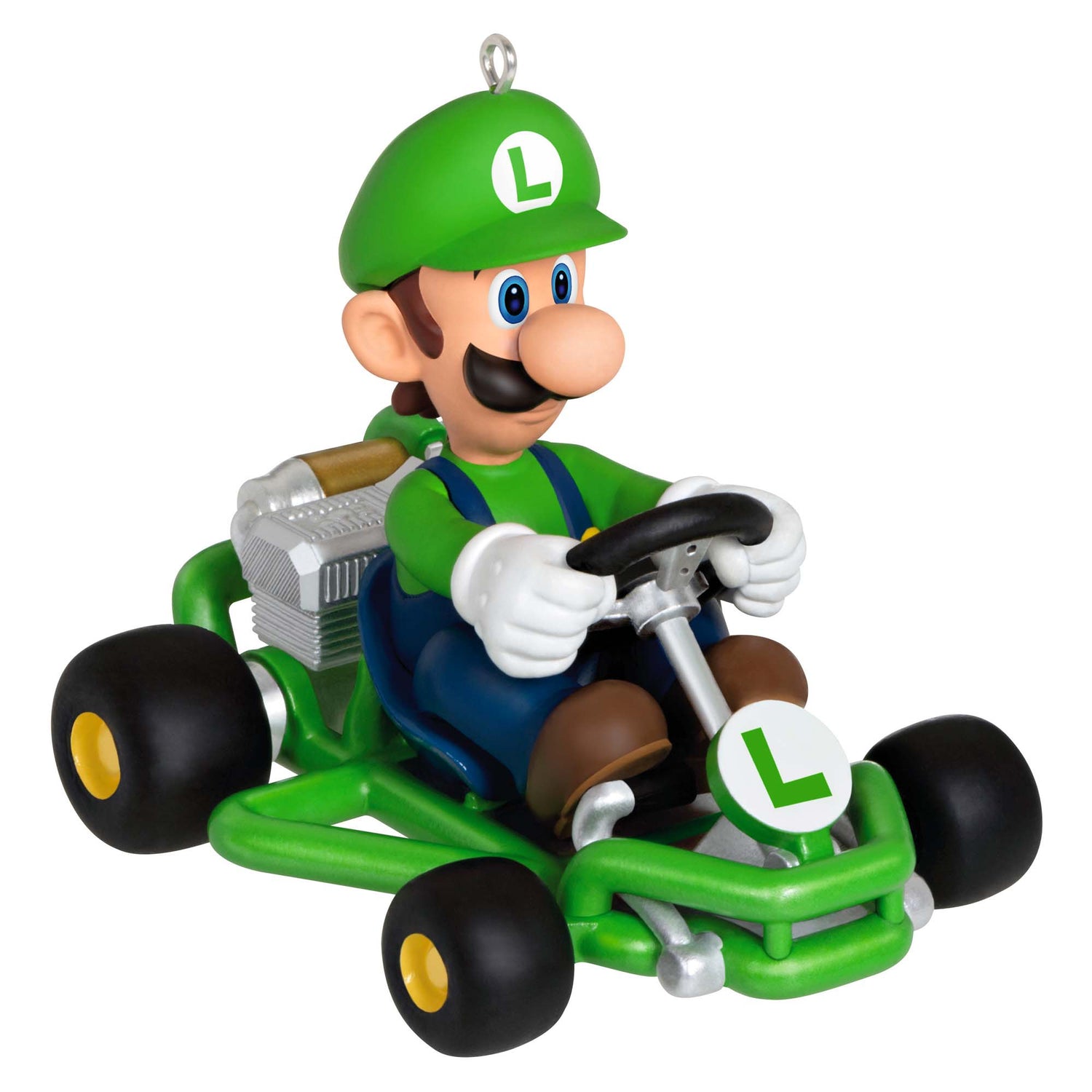 Nintendo Mario Kart, Luigi — Hallmark Keepsake Christmas Ornament in vibrant green, detailed close-up of Luigi driving his go-kart.