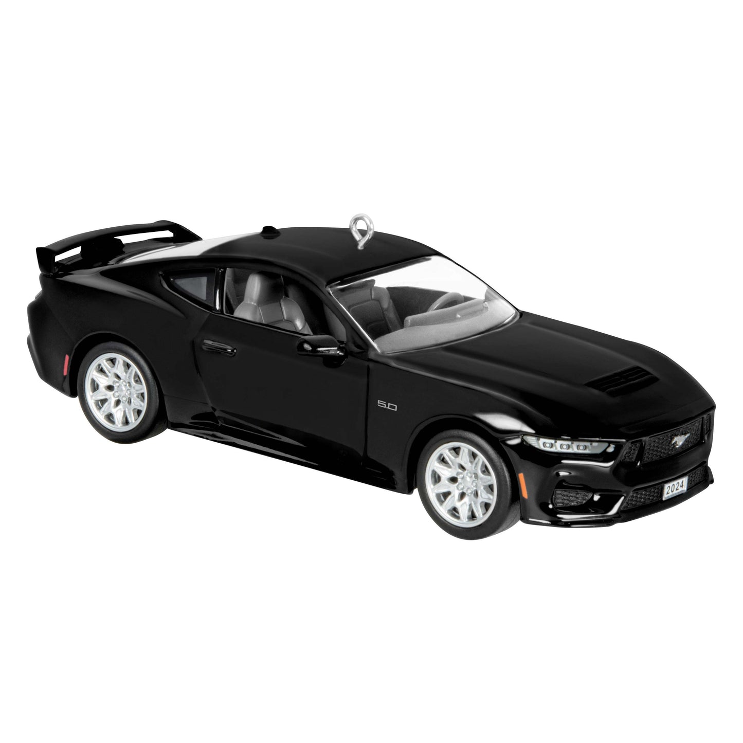 Ford Mustang GT (Metal) — Hallmark Keepsake Christmas Ornament. Sleek black sports car model with detailed interior and rear spoiler.