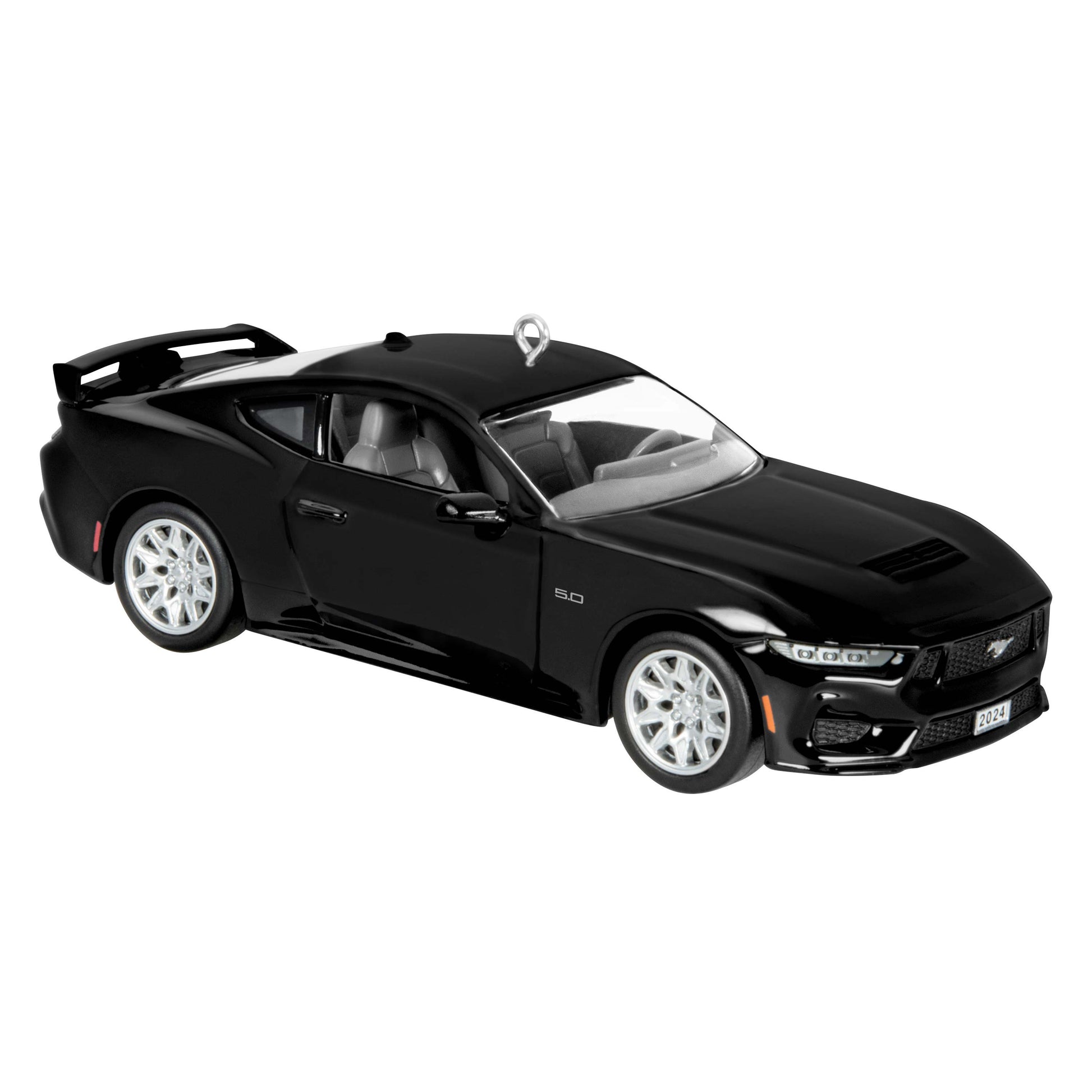 Ford Mustang GT (Metal) — Hallmark Keepsake Christmas Ornament. Sleek black sports car model with detailed interior and rear spoiler.