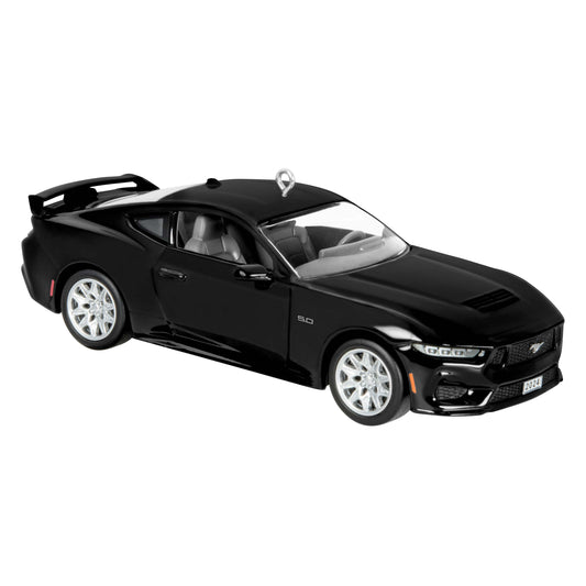 Ford Mustang GT (Metal) — Hallmark Keepsake Christmas Ornament. Sleek black sports car model with detailed interior and rear spoiler.