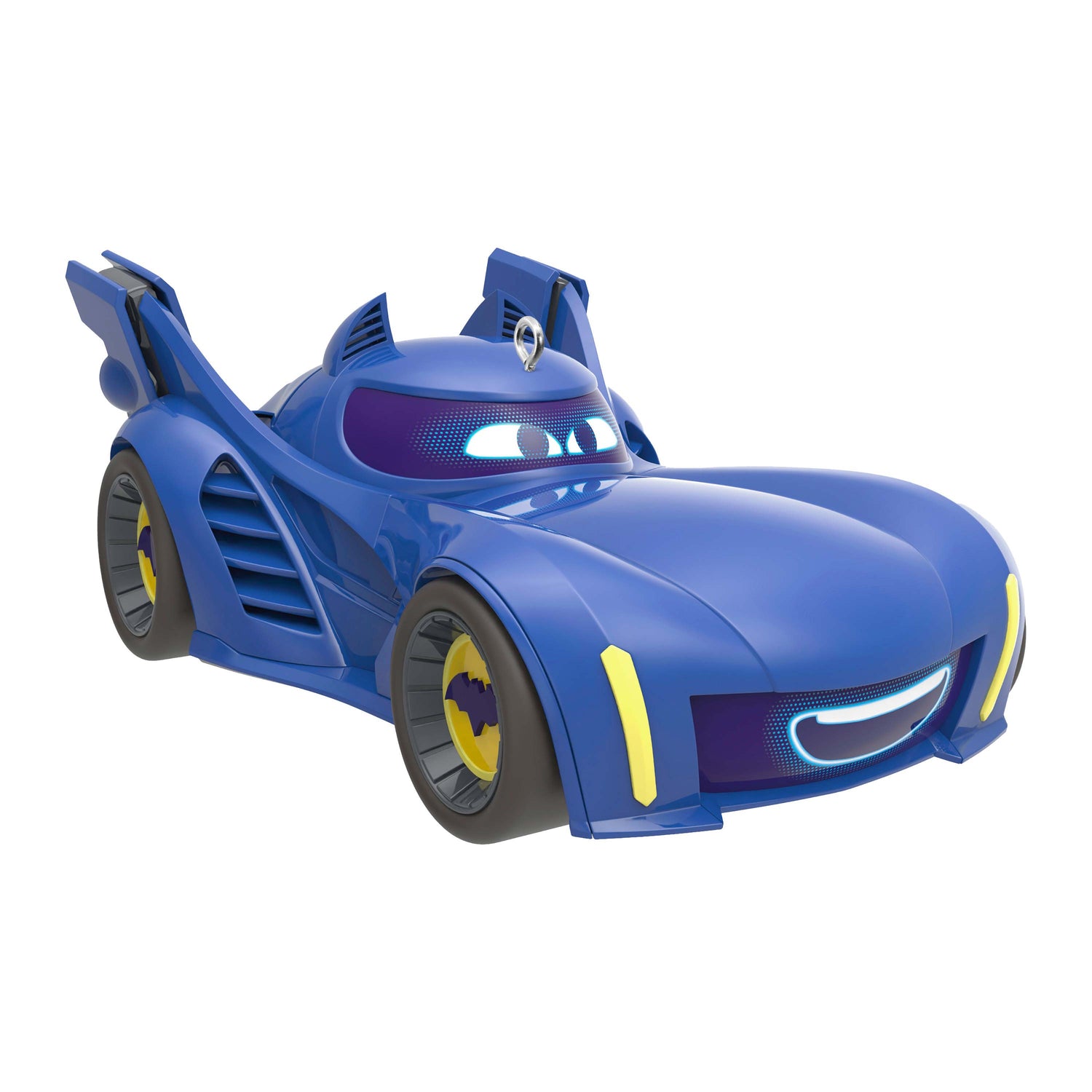 DC™ Batwheels™ Bam the Batmobile™ — Hallmark Keepsake Christmas Ornament in vibrant blue with detailed features, front view.