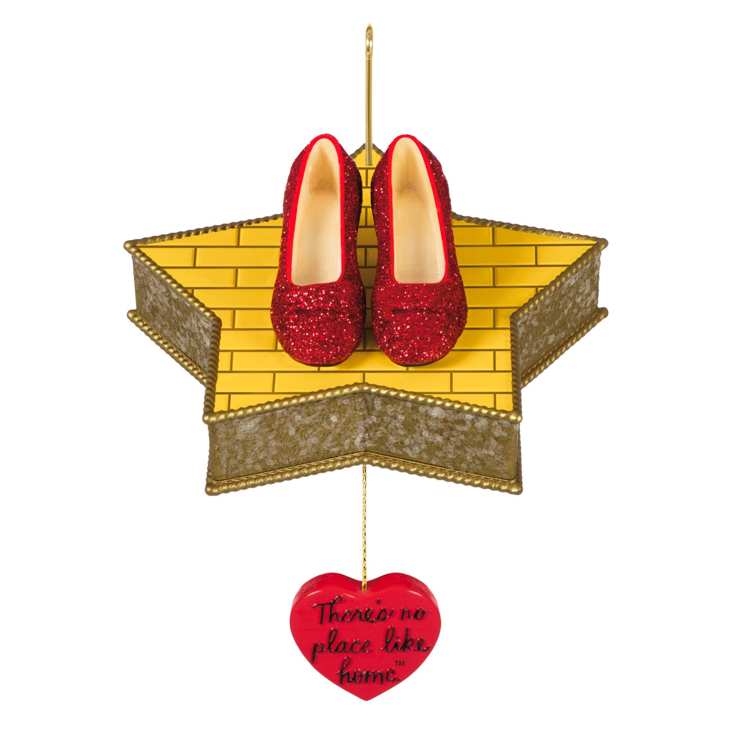 The Wizard of Oz™ There's No Place Like Home™ — Hallmark Keepsake Christmas Ornament featuring sparkling Ruby Slippers on a star platform.