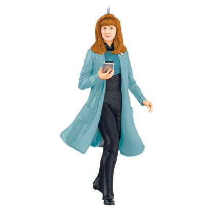 Star Trek™: The Next Generation Dr. Beverly Crusher — Hallmark Keepsake Christmas Ornament featuring a detailed figure in a blue lab coat holding a medical tricorder.