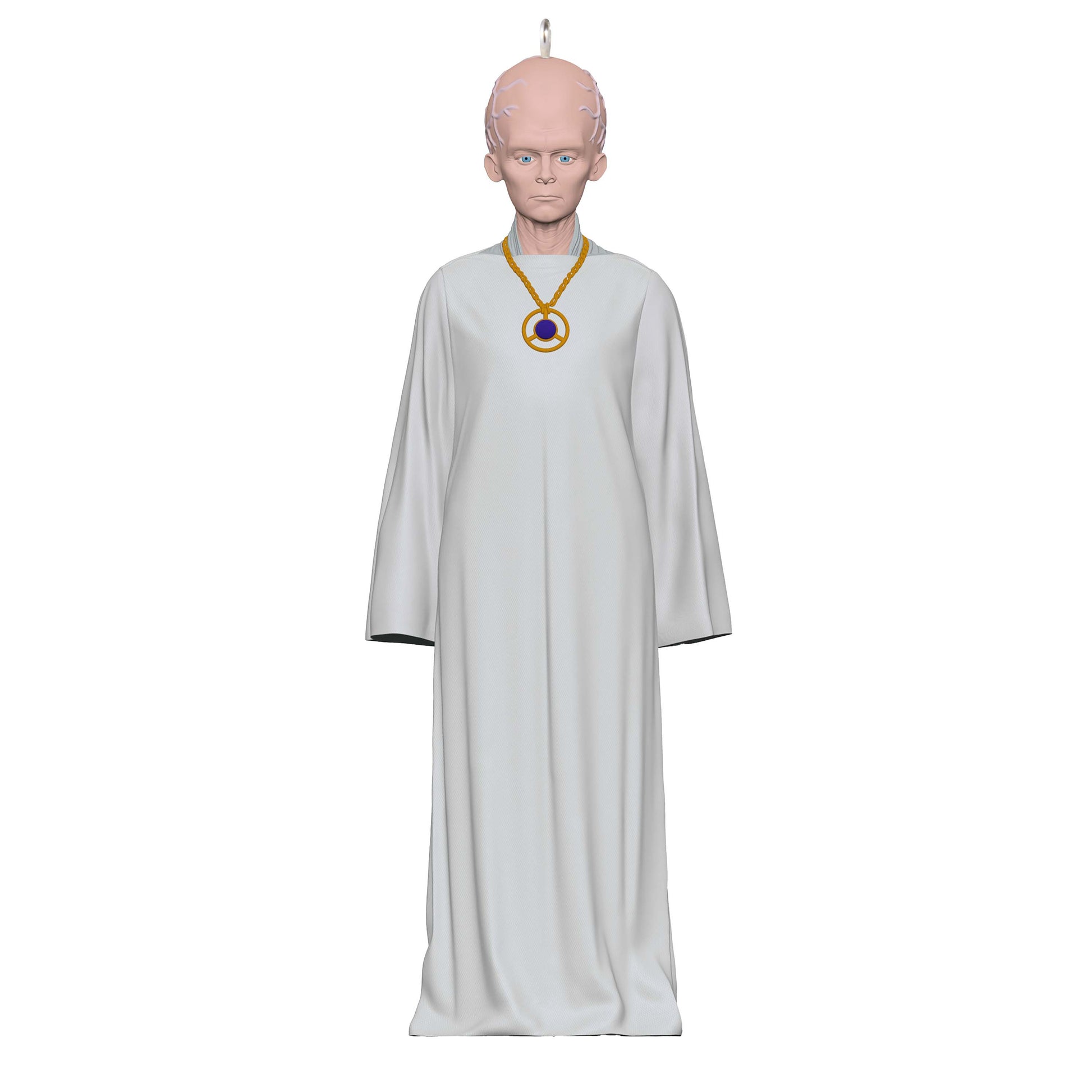 Star Trek™ The Keeper — Hallmark Keepsake Christmas Ornament featuring smooth white robe and detailed facial design, hanging on a hook.