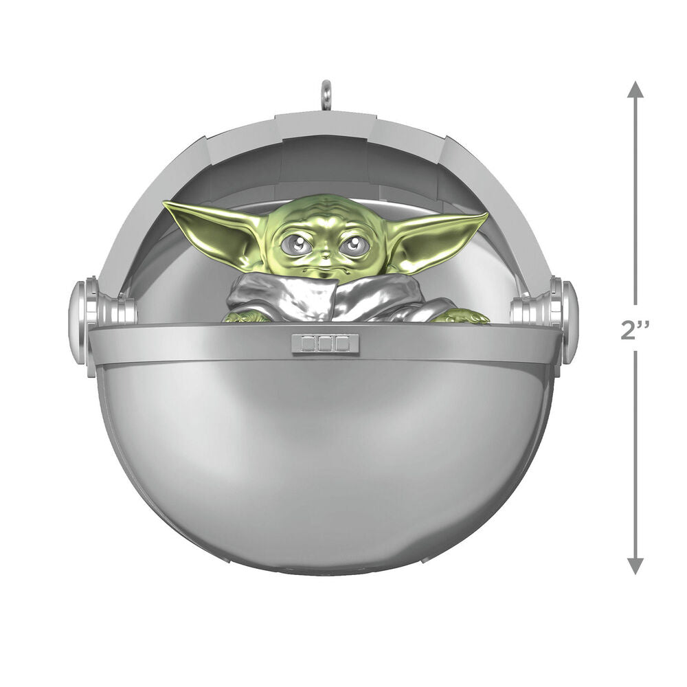 Disney 100 years of wonder, Star Wars™ and Marvel heroes, set of 4 — Hallmark Keepsake Christmas ornament featuring Grogu in a silver pod with intricate details.