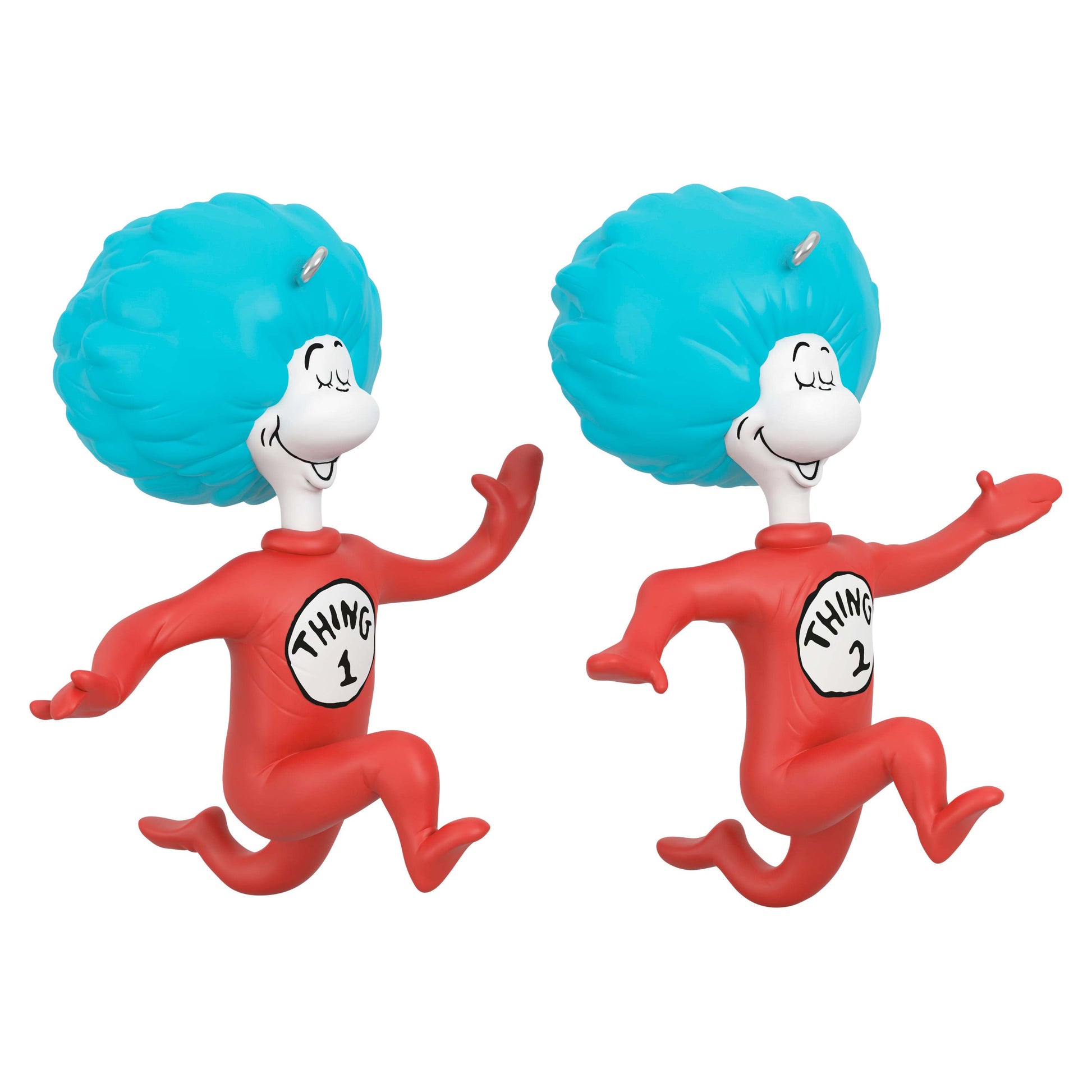 Dr. Seuss's The Cat in the Hat™ Thing One and Thing Two ornaments, set of 2, featuring colourful designs and playful poses.