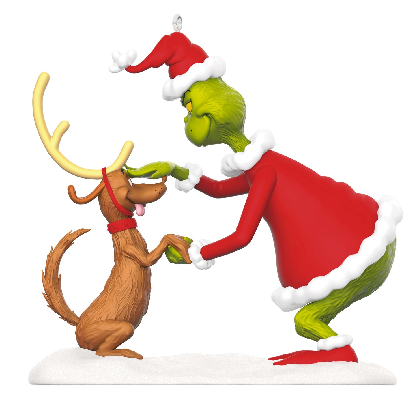 Dr. Seuss's How the Grinch Stole Christmas!™ All I Need Is a Reindeer... — Hallmark Keepsake Christmas Ornament featuring the Grinch and Max in festive attire, close-up view.
