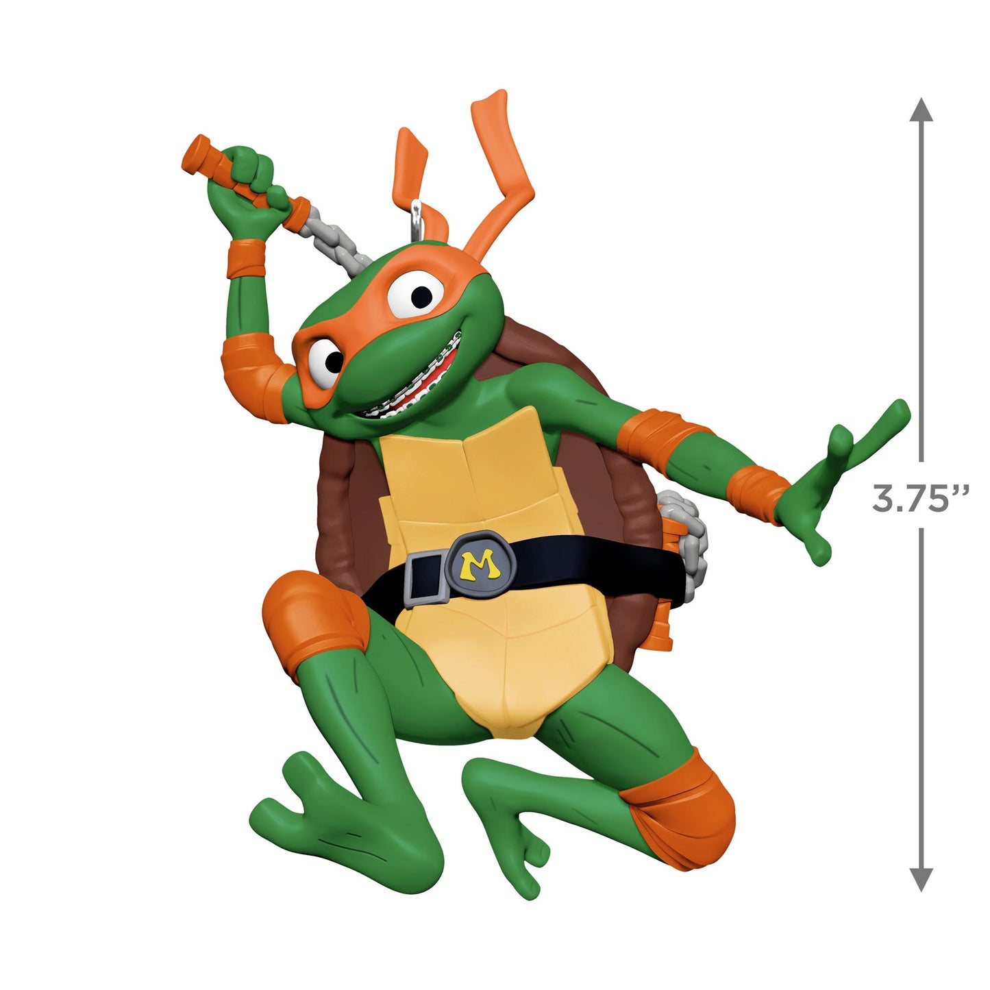 Teenage Mutant Ninja Turtles: Mutant Mayhem, Michelangelo — 2025 Hallmark Keepsake Christmas Ornament, dynamic pose, 9.5 cm height.