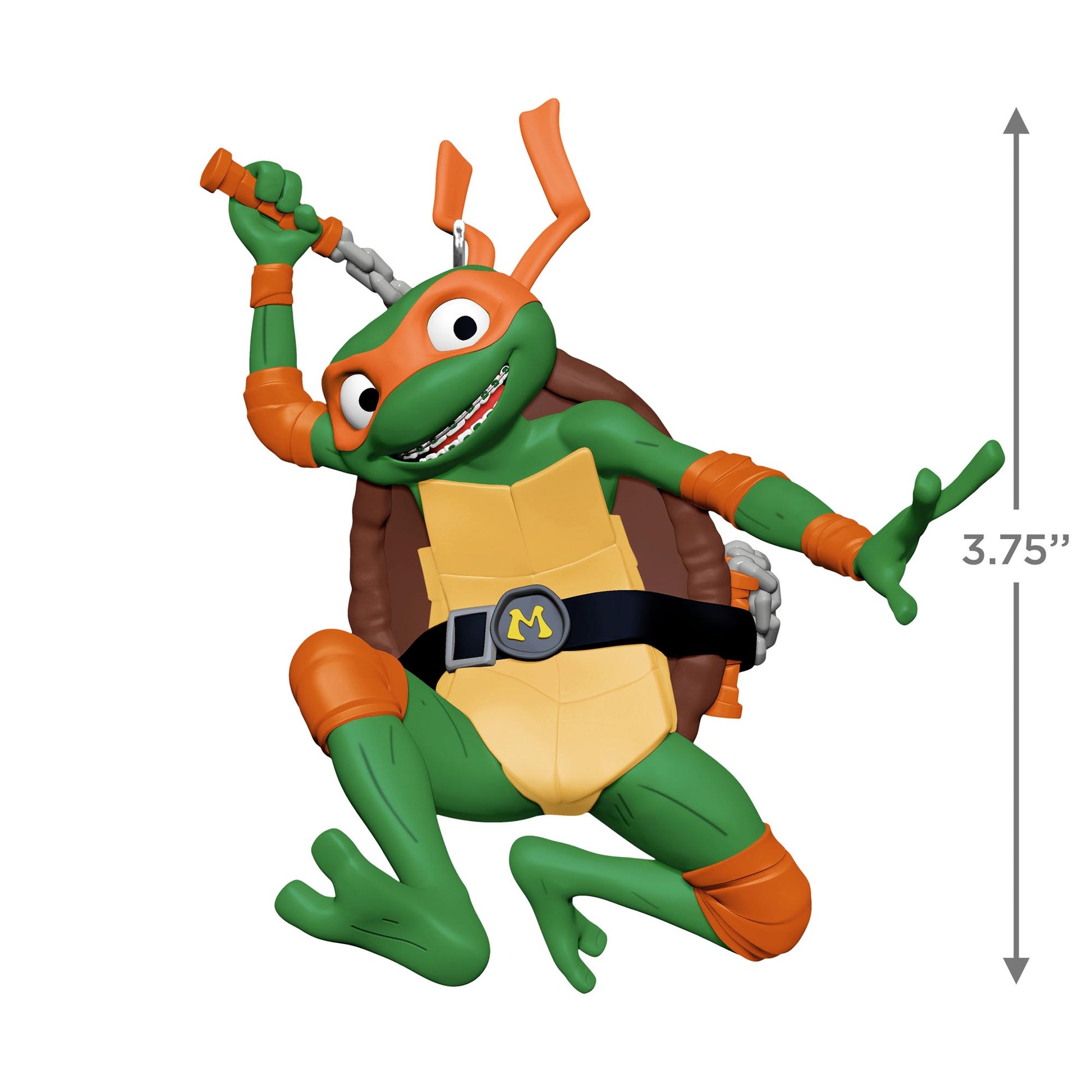 Teenage Mutant Ninja Turtles: Mutant Mayhem, Michelangelo — 2025 Hallmark Keepsake Christmas Ornament, dynamic pose, 9.5 cm height.