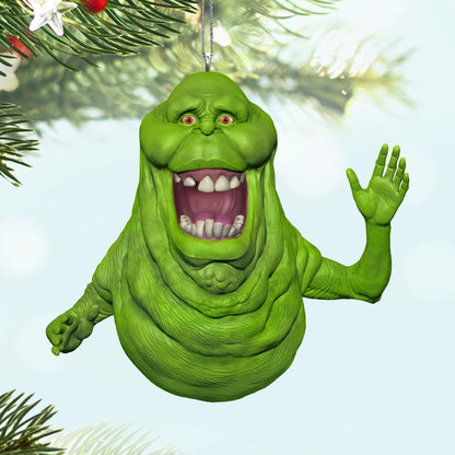 Ghostbusters™, Slimer — 2025 Hallmark Keepsake Christmas Ornament, green, detailed figure, hanging from a Christmas tree branch