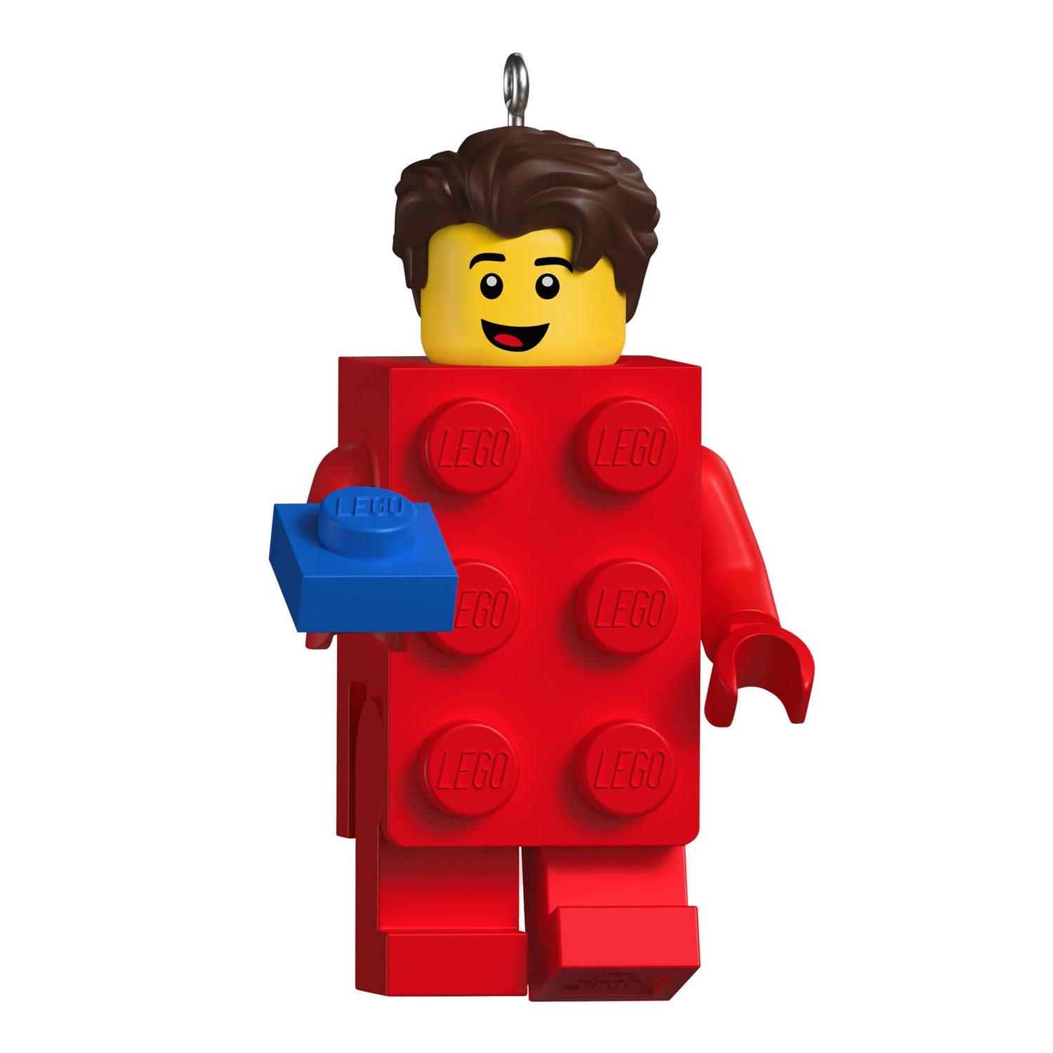 LEGO® Minifigure, Brick Suit Guy — 2025 Hallmark Keepsake Christmas Ornament, red body, blue brick detail, front view