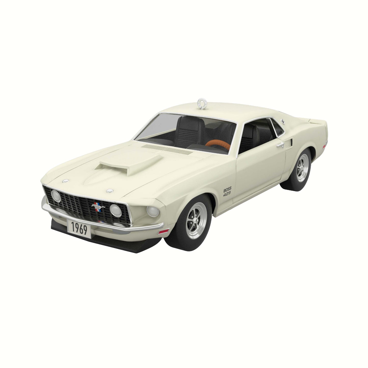 Lil' Classic Cars 1969 Ford Mustang Boss 429 (Miniature) — Hallmark Keepsake Christmas Ornament, angled view showing detailed hood scoop and pony emblem.