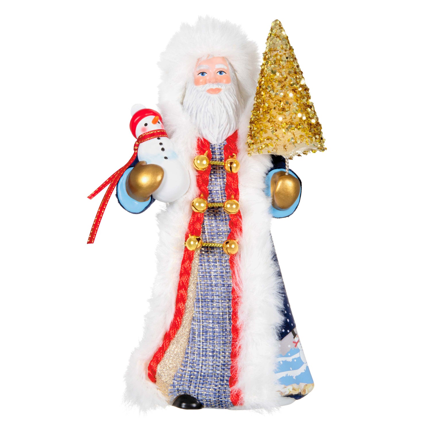 Father Christmas — Hallmark Keepsake Christmas Ornament in a navy coat with gold tree and snowman details, festive design.