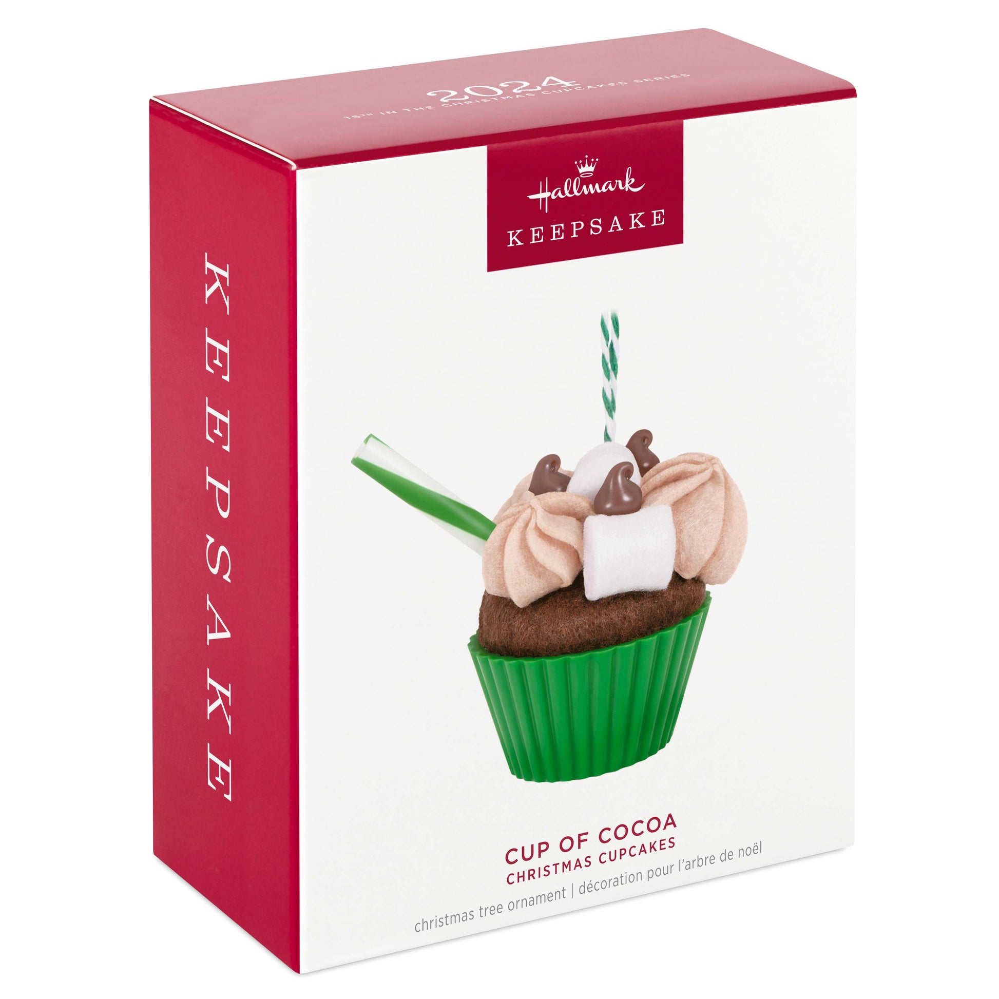 Christmas Cupcakes Cup of Cocoa — Hallmark Keepsake Christmas Ornament in gift packaging with green cupcake base and cocoa topping.