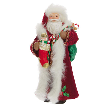 Father Christmas — Hallmark Keepsake Christmas Ornament dressed in a faux fur-trimmed coat holding a stocking and toy bag, detailed attire.