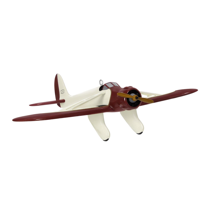 Kinner Sportwing 29th in the Sky's the Limit Series — 2025 Hallmark Keepsake Christmas Ornament, creamy white aeroplane with rich brown accents, detailed design