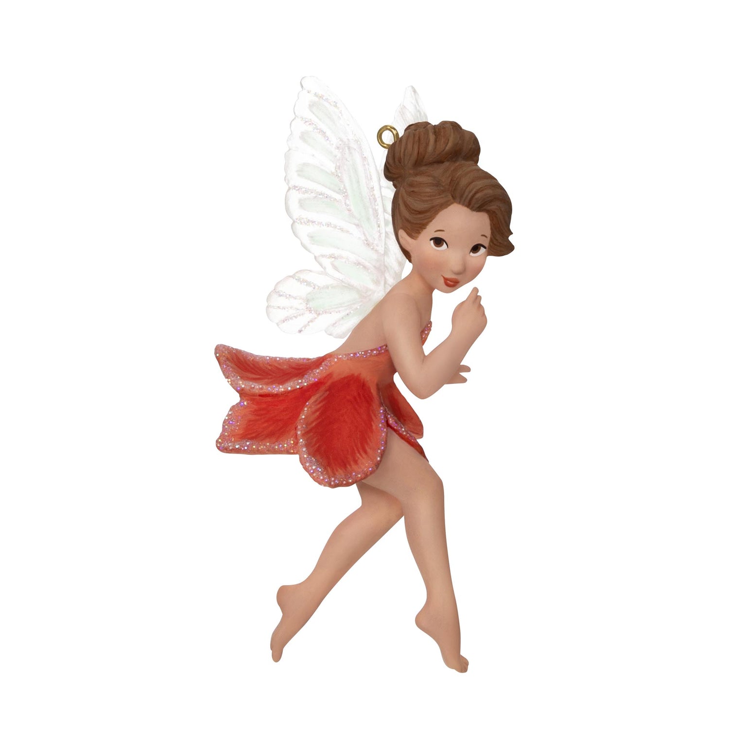 Gladiolus Fairy, 21st in the Fairy Messengers Series — 2025 Hallmark Keepsake Christmas Ornament, detailed view of glittery dress and wings.