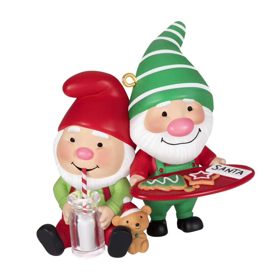 Gnome for Christmas, 5th in the Series — 2025 Hallmark Keepsake Christmas Ornament features playful gnomes with cookies and milk.