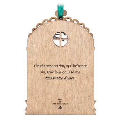 Twelve Days of Christmas, 2nd in the Series — 2025 Hallmark Keepsake Christmas Ornament, laser-cut wood back featuring verse on two turtle doves.