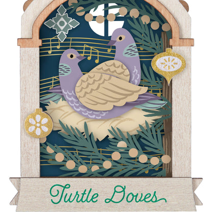 Twelve Days of Christmas, 2nd in the Series — 2025 Hallmark Keepsake Christmas Ornament featuring turtle doves in a laser-cut wood frame with musical notes.
