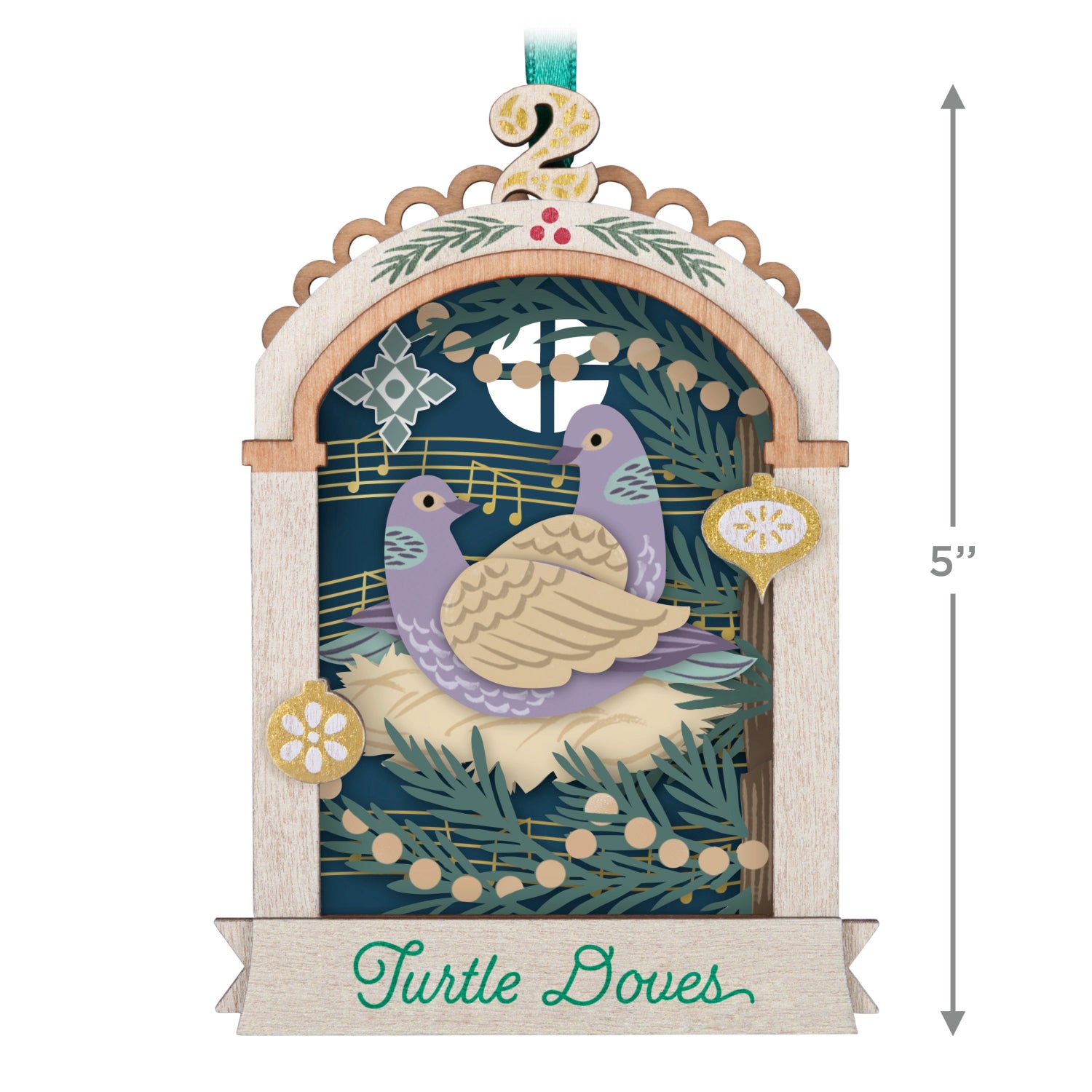 Twelve Days of Christmas, 2nd in the Series — 2025 Hallmark Keepsake Christmas Ornament featuring Two Turtle Doves in a 5-inch wooden frame with vibrant details.