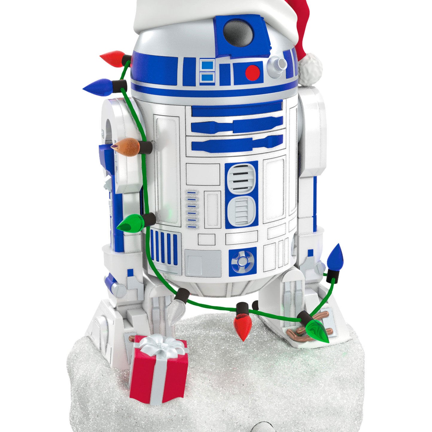 Star Wars™ Decked-Out Droid Musical — 2026 Hallmark Keepsake Christmas Ornament featuring R2-D2 in a Santa hat with Christmas lights on a snow base.