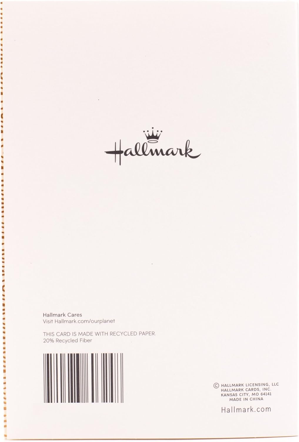 Hallmark 1st Anniversary Card (Chance on What Could Be) back view showing logo, recycled paper details, and barcode.