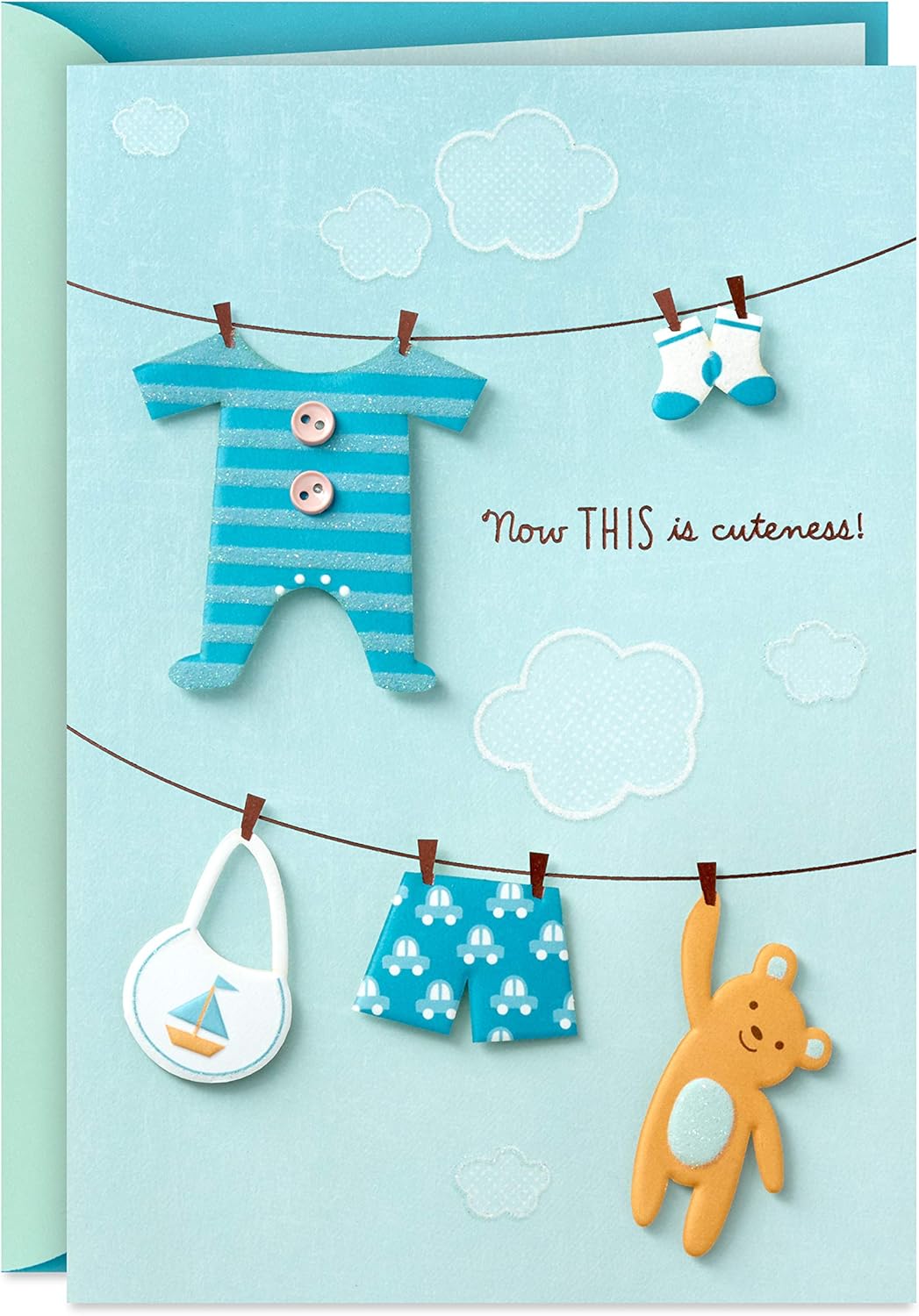 Hallmark Congratulations Greeting Card for New Baby Boy (Clothesline)