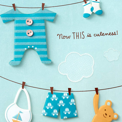 Hallmark Congratulations Greeting Card for New Baby Boy (Clothesline)