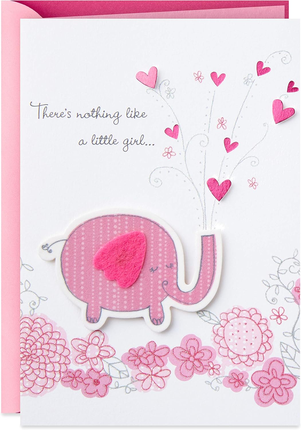 Hallmark Congratulations Greeting Card for New Baby Girl (Pink Elephant)