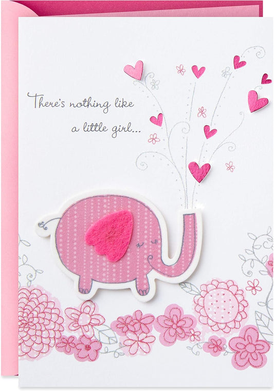 Hallmark Congratulations Greeting Card for New Baby Girl (Pink Elephant)