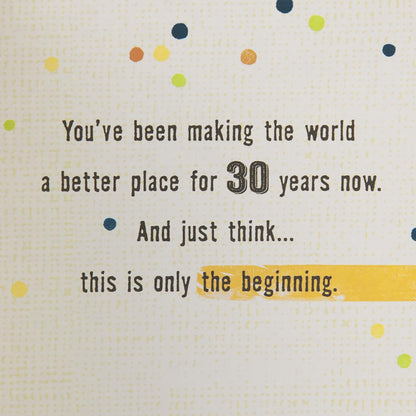 Hallmark 30th Birthday Greeting Card (Stripes and Dots) inside message detail with colourful dots design.