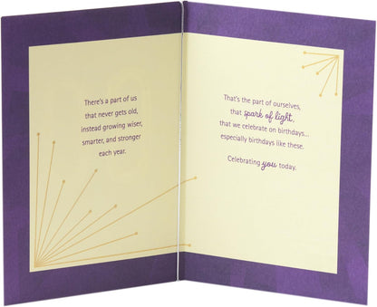 Hallmark 60th Birthday Greeting Card (Rays with Tassel) open view, featuring intricate gold foil detailing and heartfelt messages on quality paper.