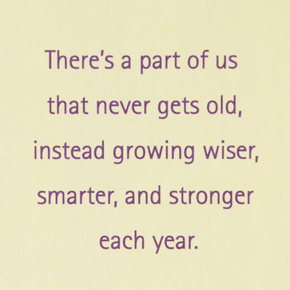 Hallmark 60th Birthday Greeting Card (Rays with Tassel) interior message highlighting wisdom and strength in growing older.