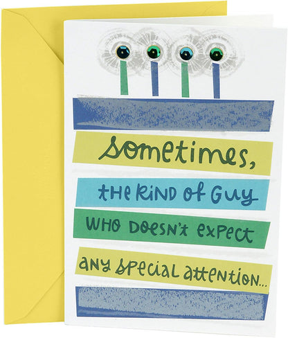 Hallmark Birthday Greeting Card for Him (Extra Attention), colourful design with unique text on front, includes yellow envelope