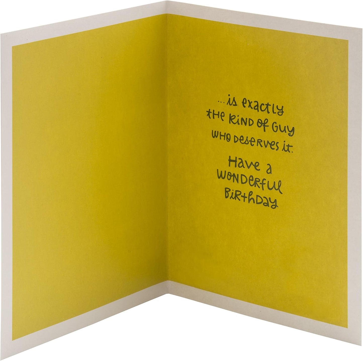 Hallmark Birthday Greeting Card for Him (Extra Attention) opened view showing yellow interior with birthday message.