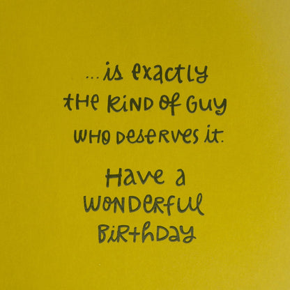 Hallmark Birthday Greeting Card for Him (Extra Attention) inside message on yellow background with handwritten style text.