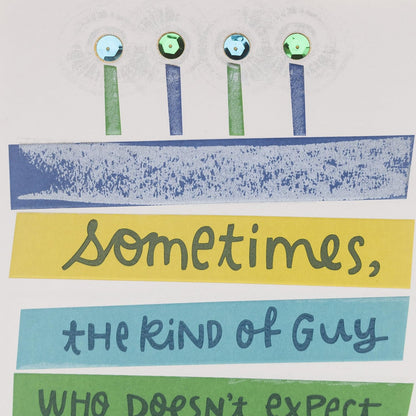 Hallmark Birthday Greeting Card for Him (Extra Attention) front design with colourful text and decorative candles.