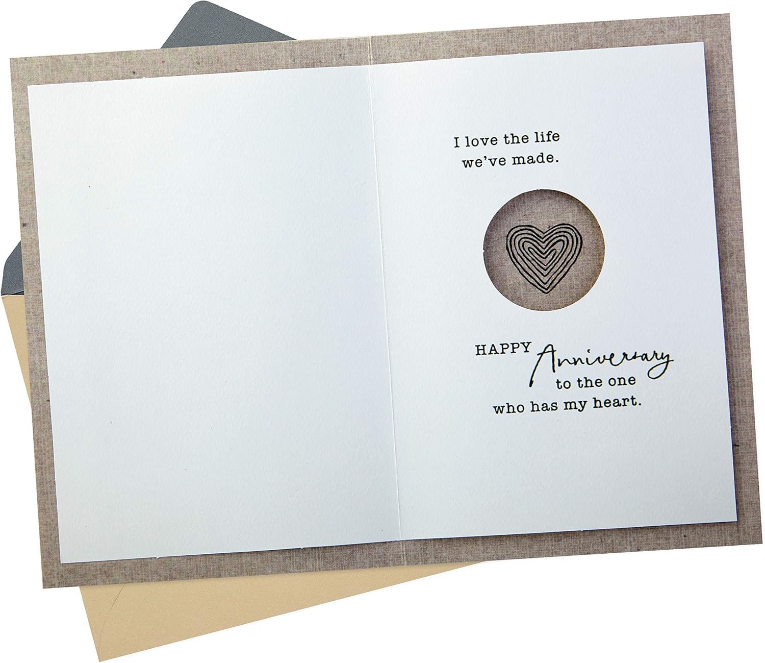 Hallmark Anniversary Greeting Card (Two Hearts) open view with heartfelt message, high quality paper, 5 x 18 cm card size