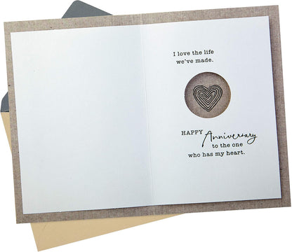 Hallmark Anniversary Greeting Card (Two Hearts) open view with heartfelt message, high quality paper, 5 x 18 cm card size